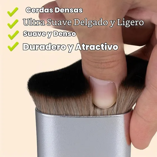 Vista 6 de Cepillo autobronceador Kabuki, aplicador corporal vegano para cara y gris/dorado