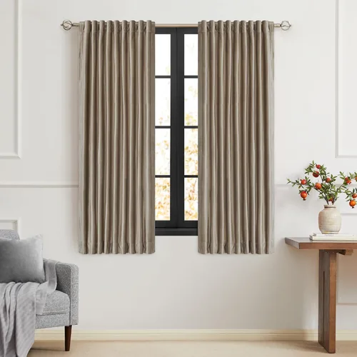 Vista 41 de PRIMROSE Cortinas de terciopelo champán de 63 pulgadas de largo para sala de estar, juego de 2 paneles opacos, bolsillo para barra, pestaña trasera