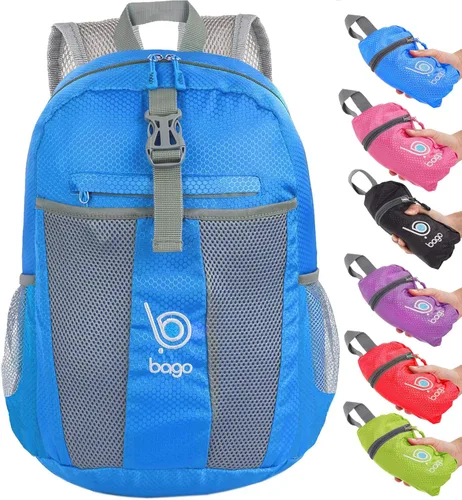 Vista 11 de Bago Mochila liviana Mochila plegable impermeable para viajes y deportes. Mochila plegable y que se puede guardar en una funda para adultos, hombres