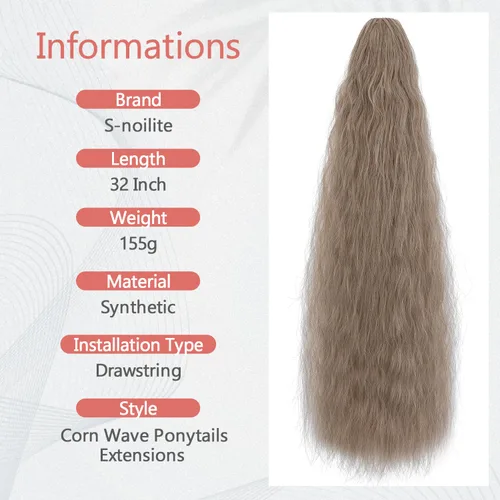 Vista 6 de S-noilite Extensión de cola de caballo larga con cordón, de 32 pulgadas, rizada, ondulada con clip, para mujer, cola de caballo rubia, ondulada