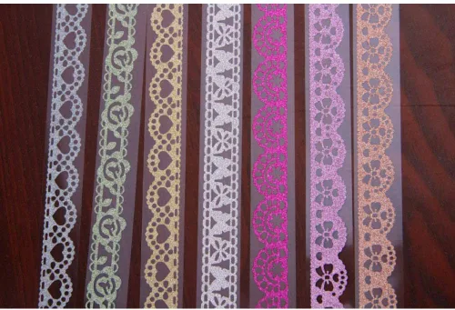 Vista 3 de HomDSim 8 cintas Washi con patrón de encaje, cinta adhesiva de diamante con purpurina, ideal para artes y manualidades, bricolaje, álbum