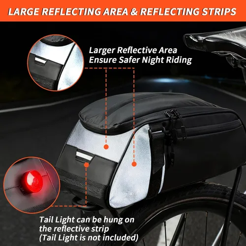 Vista 4 de Bolsa trasera para bicicleta reflectante, resistente al agua, bolsa de almacenamiento para maletero de bicicleta, bolsa de transporte para pecho
