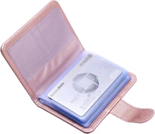 Vista 10 de Wisdompro Soporte para tarjetas de crédito, cartera delgada de cuero con bloqueo RFID, protector organizador de tarjetas de débito