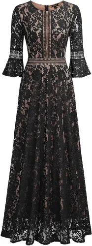 Vista 5 de MISSMAY - Vestido largo formal con mangas de campana hecho totalmente en encaje estilo vintage para mujer