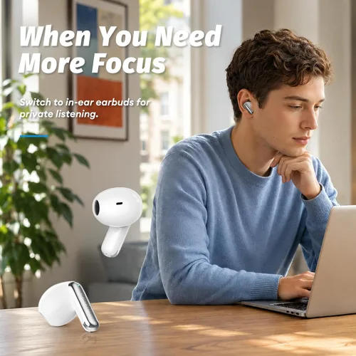 Vista 5 de PAXA Auriculares con clip de oreja abierta 2 en 1 con auriculares Blanco
