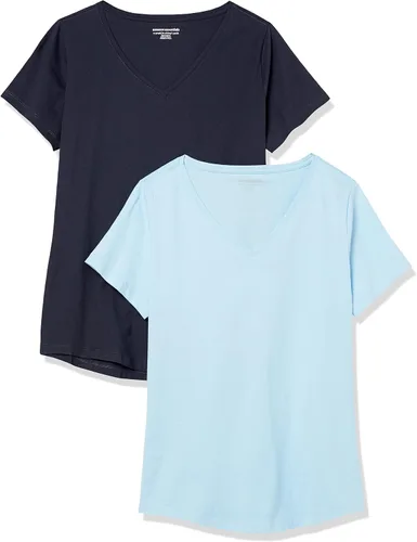 Vista 7 de Amazon Essentials - Camiseta de manga corta con cuello en V para mujer, ajuste clásico, 100 % algodón, paquete de 2