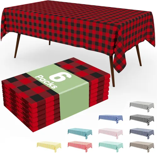 Vista 25 de Smiry Paquete de 3 Manteles Desechables de Cuadros Gingham Color Caqui - 54" x 72" Mantel de Plástico de Servicio Pesado, Cubiertas de Mesa