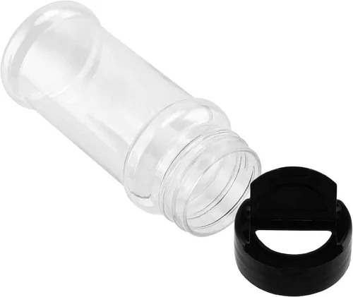 Vista 6 de Paquete de 60 tarros de especias de plástico transparente de 3.5 onzas con tapas negras, recipientes de condimentos de plástico, frascos de especias