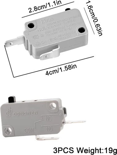 Vista 2 de 3 piezas kw3a interruptor de puerta de microondas YQBOOM 16A 125/250V Microondas Interlock Interruptor de repuesto Pieza de repuesto normalmente