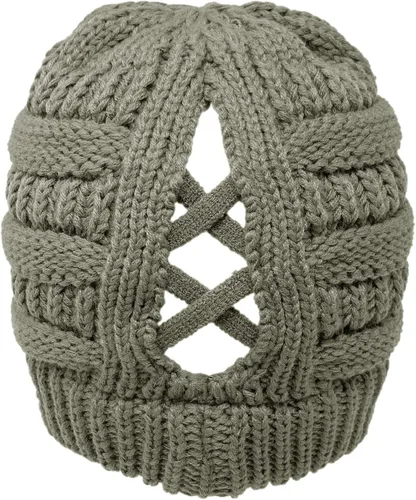 Vista 2 de C.C. Gorro de invierno elástico con cola de caballo y moño desordenado