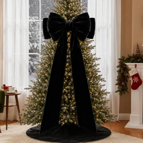 Vista 3 de Arco gigante de terciopelo para decoración de árbol de Navidad, 39 x Negro