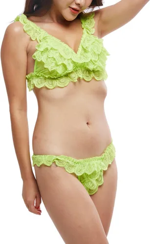 Vista 3 de Nanier Lencería sexy para mujer, con encaje, elastano, babydolls de malla con pantalones G-String