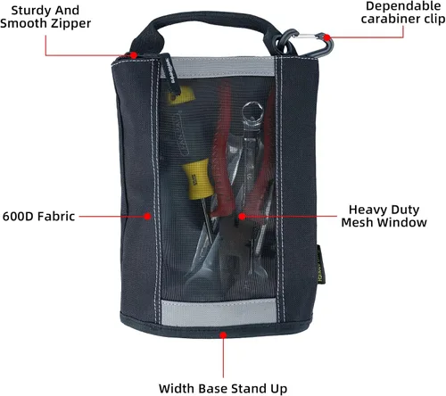Vista 40 de Bolsa de herramientas de lona con cremallera MELOTOUGH, bolsa de herramientas con cierre, bolsa de malla resistente con ventana, ojales para colgar