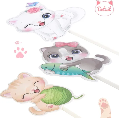 Vista 5 de 24 adornos para cupcakes de gato, miau, gatito, decoración de fiesta, lindos adornos para cupcakes de gatos de dibujos animados para gatitos, baby