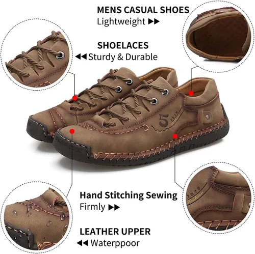 Vista 4 de alcubieree Zapatos casuales de cuero para hombre, cómodos y modernos, mocasines ligeros, para caminar, conducir, tallas 7.5-13