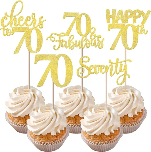 Vista 64 de Rsstarxi Paquete de 30 adornos para cupcakes de 6º cumpleaños con purpurina negra de seis Hello 6 para cupcakes Cheers to 6 años de edad