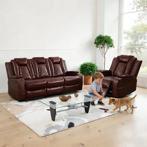 Vista 13 de Pon Living Luxurious Leather Reclining Sofa Set with LED for Living Room