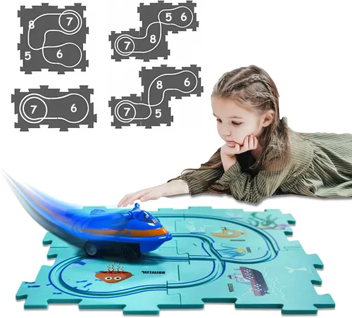 Vista 9 de Regalo de Cumpleaños para Niño de 4 Años, Set de Pista de Carros Rompecabezas para Niños con Mapa de Carretera, Set de Juego de Carros de Pista