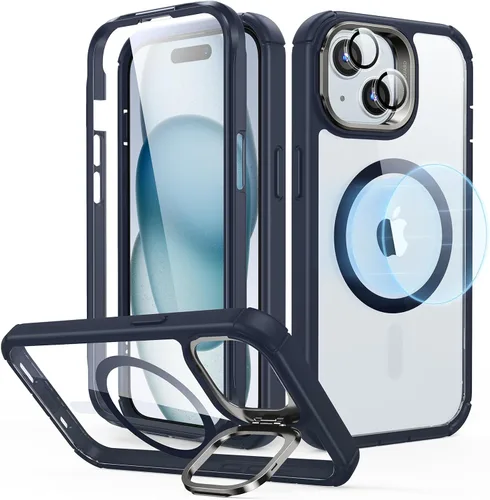Vista 9 de ESR Funda para iPhone 15 con soporte, compatible con MagSafe, funda de cuerpo completo a prueba de caídas de grado militar con protector de pantalla