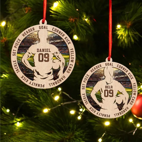 Vista 15 de Adorno plano de Navidad personalizado 2024, adorno de fútbol para niños, decoración de árbol de Navidad, regalos para jugadores de fútbol