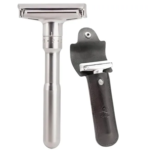 Vista 9 de River Lake RZ700 - Maquinilla de afeitar de seguridad clásica ajustable con mango largo (Razor con funda protectora y soporte)