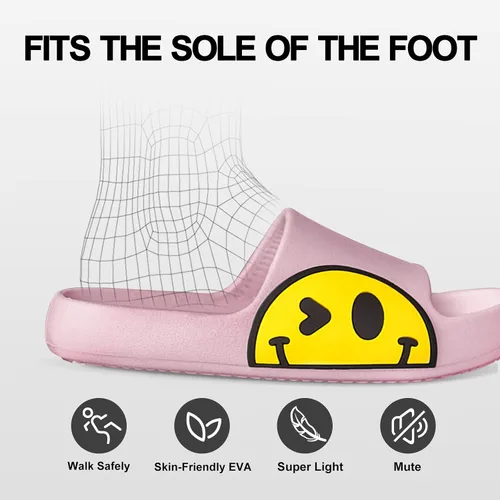 Vista 5 de Bevaney Smiley Face Slides for Women Open Toe Non Slip Quick Dry Women Slides Pillow Slippers Sandals for Women Shower Shoes Indoor Outdoor, Unisex