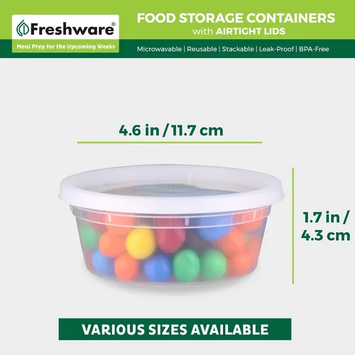 Vista 3 de Freshware Contenedores de almacenamiento de alimentos [240 juegos] recipientes de plástico de 8 onzas con tapas, slime, sopa, recipientes