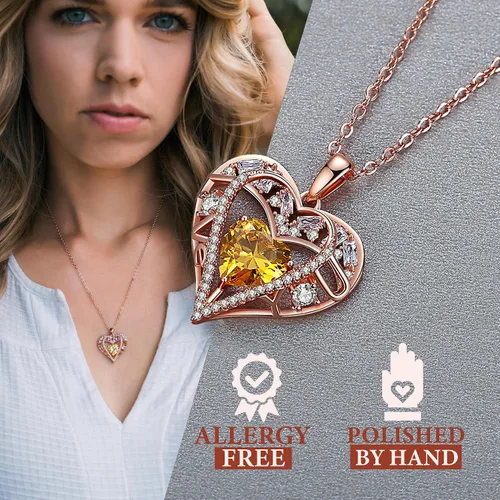 Vista 40 de Collar de cristal de 5 corazones, chapado en oro rosa de 18 quilates, colgante con cadena de plata de ley 925 de 18 + 2 pulgadas, joyería de piedra