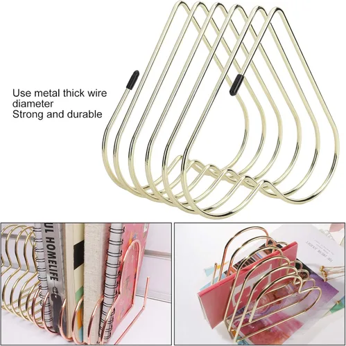 Vista 5 de Estink Estante de almacenamiento para libros de escritorio, 5 ranuras en forma de corazón, estante telescópico para archivos, organizador de Dorado