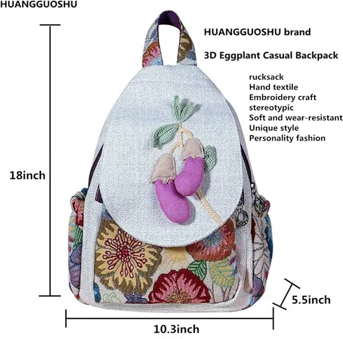 Vista 163 de HUANGGUOSHU Mochila de algodón tejida de algodón bohemio con bordado de lona estilo bohemio con múltiples bolsillos retro linda mochila cartera