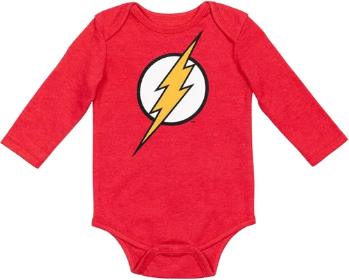 Vista 2 de Warner Bros. Justice League Superman Batman Flash Baby 3 Pack Body de manga larga