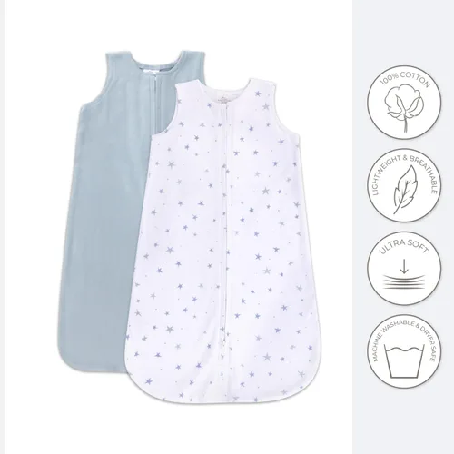 Vista 4 de Ely's & Co. Manta de algodón para bebé, saco de dormir de algodón 0-3,3-6, 6-12, 12-18 meses, juego de 2 unidades para bebé niño y niña, rosa, azul