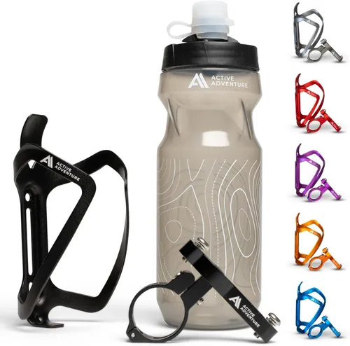 Vista 7 de Combo de soporte para botella de agua para bicicleta, 20 onzas, soporte para botella exprimible y jaula de montaje para bicicleta, no necesita