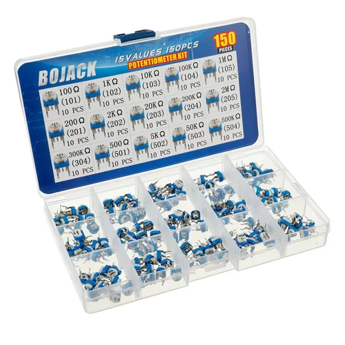 Vista 2 de BOJACK 15 valores 150 piezas 100 ohmios- 2M ohmios Resistencia variable 0.236 in Potenciómetro Surtido Kit packag en una caja de plástico