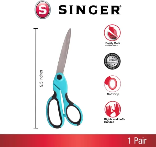 Vista 4 de SINGER 00562 ProSeries - Tijeras de costura dobladas resistentes, 9-1/2 pulgadas, color verde azulado, para cortar tela, mezclilla, papel y más