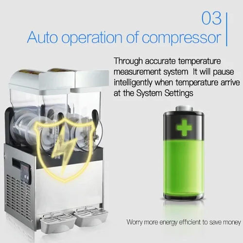 Vista 6 de Máquina comercial del aguanieve del hielo, 2.5L Doble tanque Slush Slushy Juice Machine, 5L jugo hielo mezcla bebidas de enfriamiento Smoothie