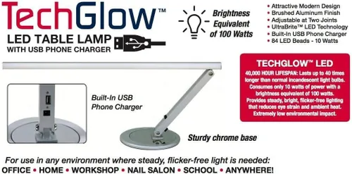 Vista 3 de Americanails TechGlow - Lámpara de mesa LED ajustable con puerto de carga USB, antirreflejos y parpadeo, lámpara de escritorio para el cuidado