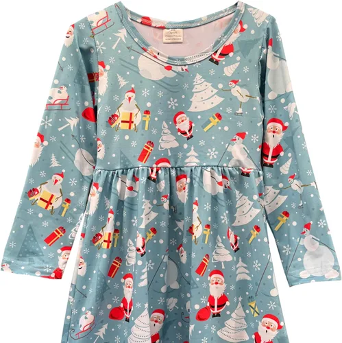 Vista 9 de Vestido de Navidad para niña pequeña, muñeco de nieve, árboles de Navidad, camión, a cuadros, reno, Papá Noel, vestido de invierno hasta la rodilla