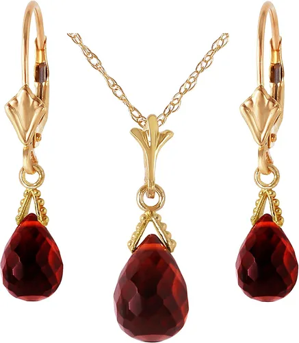 Vista 2 de Galaxy Gold GG Juego de joyas de oro macizo de 14 quilates collar y pendientes colgantes de granate de briolette natural