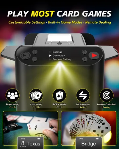 Vista 8 de Juego de barajador automático de cartas y distribuidor 3 en 1 con bolsa Negro