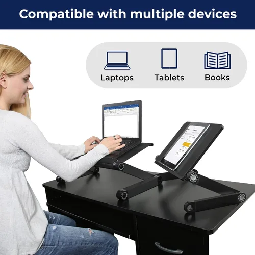 Vista 2 de Uncaged Ergonomics WorkEZ luz - Cooler para laptop de aluminio, ergonómico, portable, superligero, soporte para tablets y libros, Negro