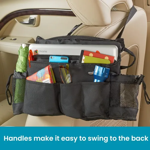 Vista 4 de Organizador para asientos de automóvil, de la marca High Road, pack de 2, XL, Negro