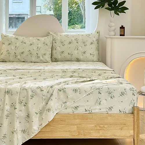 Vista 15 de HYPREST 100% Cotton Percale Sheets Queen, Blue Rose Floral Deep Pocket 16