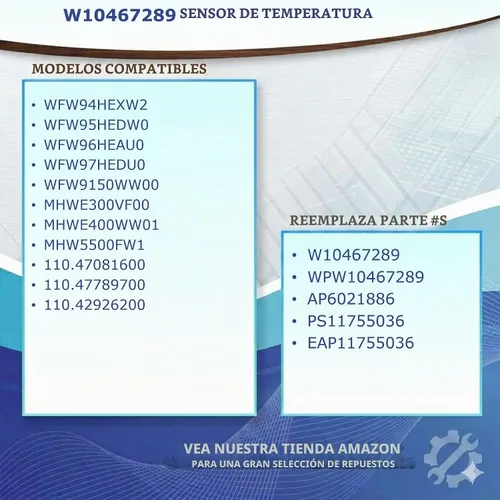 Vista 4 de Reemplazo del sensor de temperatura de la lavadora W10467289 para Whirlpool garantía de 12 meses