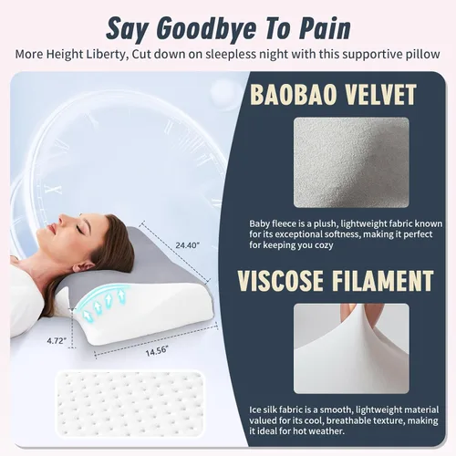 Vista 5 de Almohadas ortopédicas ergonómicas para el dolor de cuello y hombro apnea del sueño mejor dormir espuma viscoelástica soporte profundo cervical