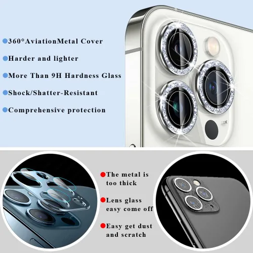 Vista 5 de Protector de lente de cámara brillante compatible con iPhone 13 Pro (6.1 pulgadas)/13 Pro Max (6.7 pulgadas), vidrio templado ultra