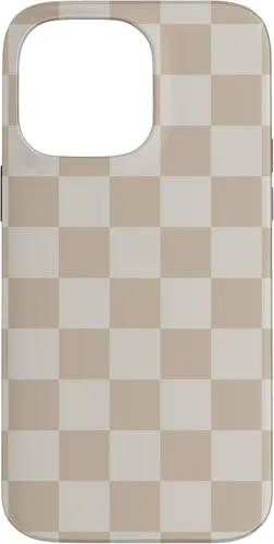 Vista 21 de iPhone 16 Vanilla Blanco café crema a cuadros ajedrez patrón clásico caso