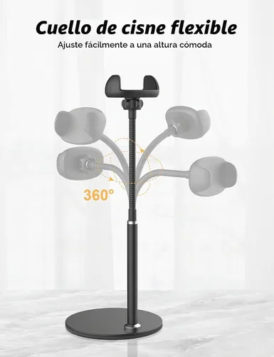 Vista 3 de Soporte para teléfono celular, altura y ángulo ajustables, soporte de cuello de cisne para escritorio con brazo flexible, soporte universal