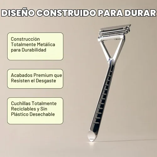 Vista 3 de Leaf Shave Juego de navajas Leaf, navaja de seguridad totalmente metálica con cabezal pivotante y carga ajustable de cuchillas, incluye soporte a