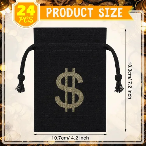 Vista 2 de Boao 24 Canvas Money Bag Pouch Dollar Sign Prop Money Bag Game, Black